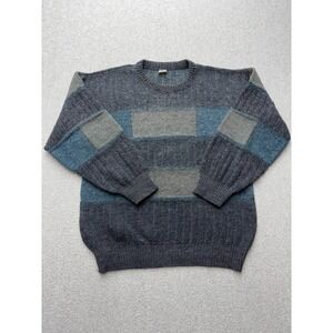 Wool Acrylic‎ Sweater Mens Large Gray Blue Striped Crewneck Pullover Made Italy